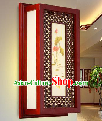 China Handmade Painting Lotus Wall Lantern Ancient Classical Wood Lanterns Traditional Lamp