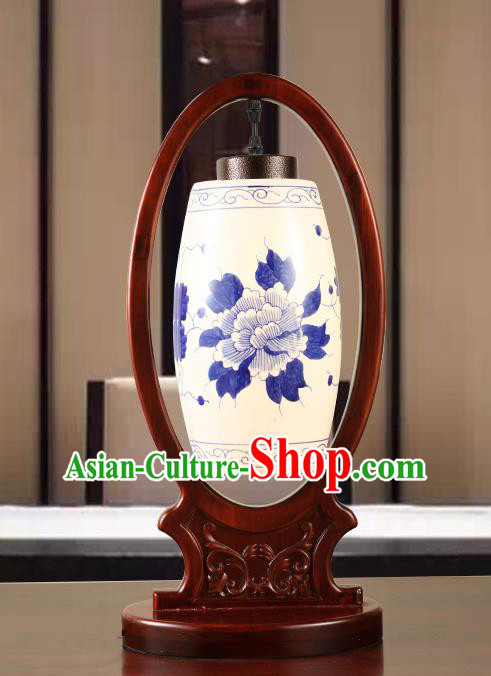 China Handmade Ceramics Desk Lantern Ancient Wood Painting Lanterns Traditional Lamp