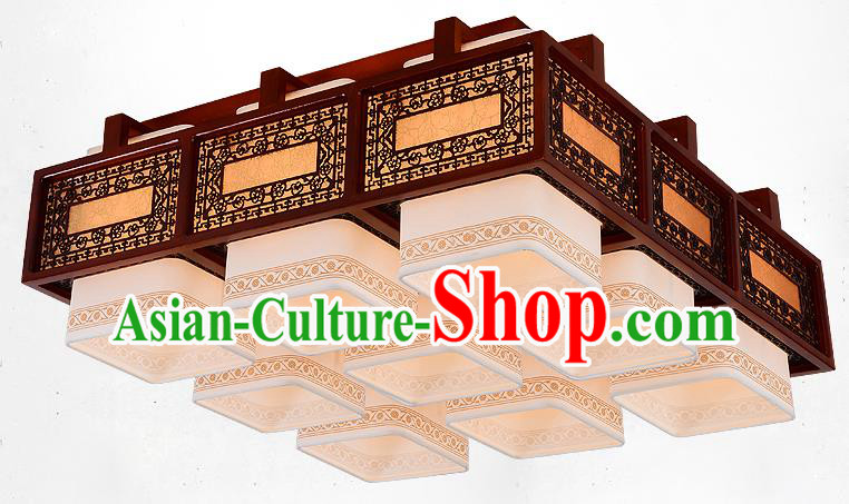 Traditional Chinese Handmade Nine-Lights Lantern Wood Carving Hanging Lantern Ancient Palace Ceiling Lanterns