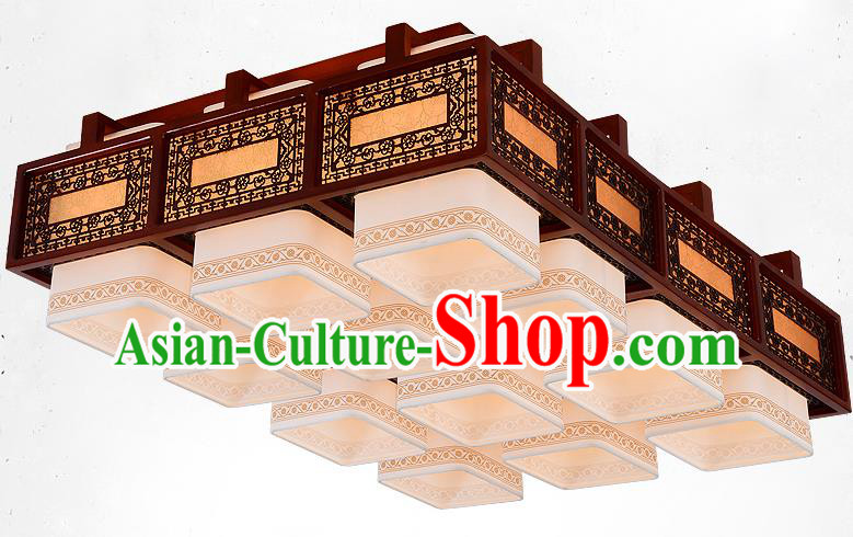 Traditional Chinese Handmade Twelve-Lights Lantern Wood Carving Hanging Lantern Ancient Palace Ceiling Lanterns