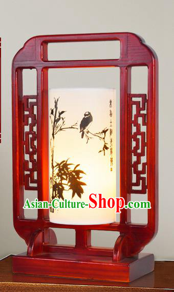 China Handmade Palace Lanterns Ink Painting Bamboo Birds Lantern Ancient Wood Lanterns Traditional Lamp