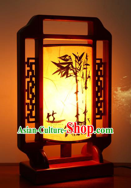 China Handmade Palace Lanterns Ink Painting Bamboo Desk Lantern Ancient Wood Lanterns Traditional Lamp