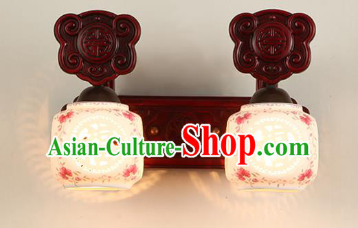 China Handmade Palace Lanterns Two-Lights Ceramics Wall Lantern Ancient Wood Lanterns Traditional Lamp