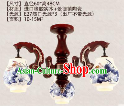 Traditional Chinese Handmade Three-Lights Lantern Painting Lotus Lantern Ancient Palace Ceiling Lanterns