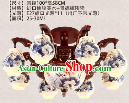 Traditional Chinese Handmade Eight-Lights Lantern Painting Lotus Lantern Ancient Palace Ceiling Lanterns