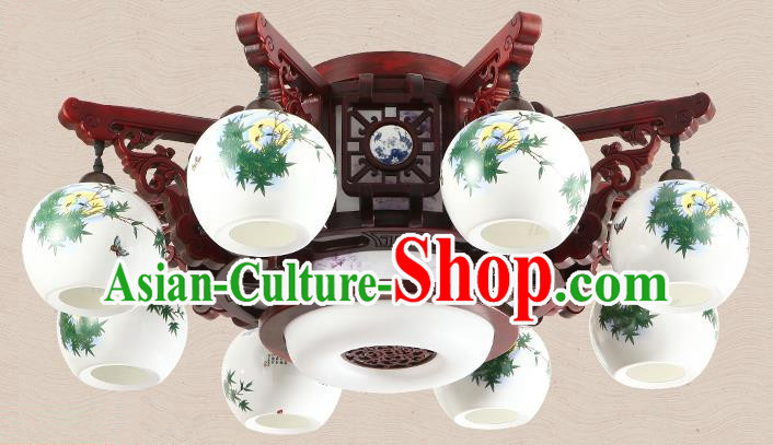 Traditional Chinese Handmade Eight-Lights Lantern Painting Bamboo Leaf Lantern Ancient Palace Ceiling Lanterns