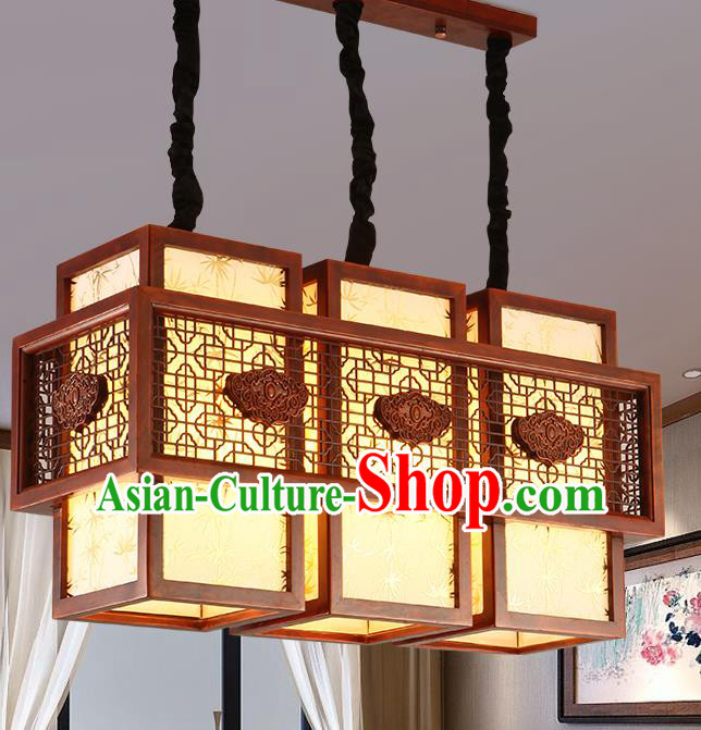 Traditional Chinese Handmade Sheepskin Lantern Three-Lights Wood Palace Lantern Ancient Ceiling Lanterns