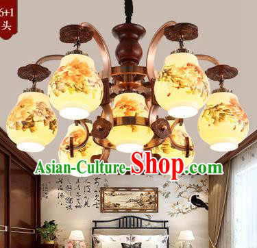 Traditional Chinese Handmade Painting Peony Lantern Seven-Lights Palace Lantern Ancient Ceiling Lanterns