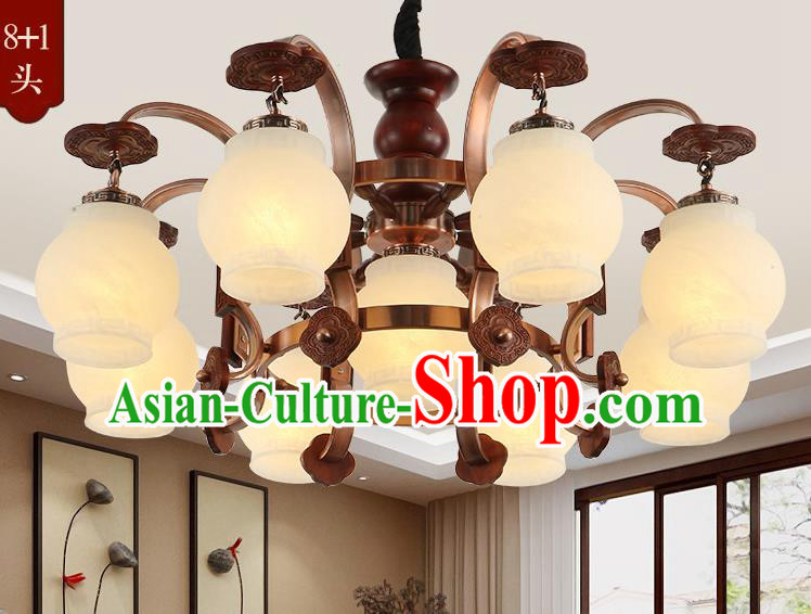 Traditional Chinese Handmade Wood Lantern Nine-Lights Palace Lantern Ancient Ceiling Lanterns