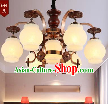 Traditional Chinese Handmade Wood Lantern Seven-Lights Palace Lantern Ancient Ceiling Lanterns