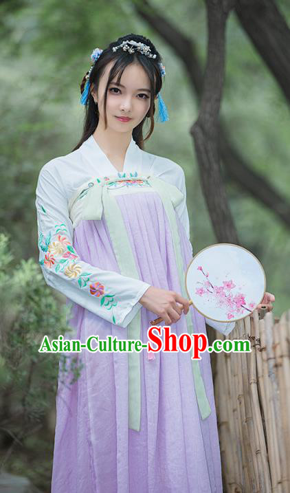 Chinese Tang Dynasty Young Lady Embroidered Dress Ancient Palace Princess Costume for Women