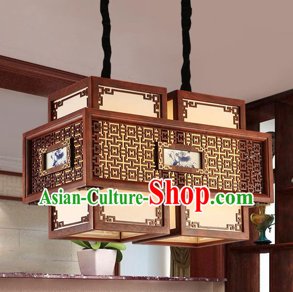 Traditional Chinese Handmade Painted Ceiling Lantern Two-Pieces Carving Palace Lanterns Ancient Lamp