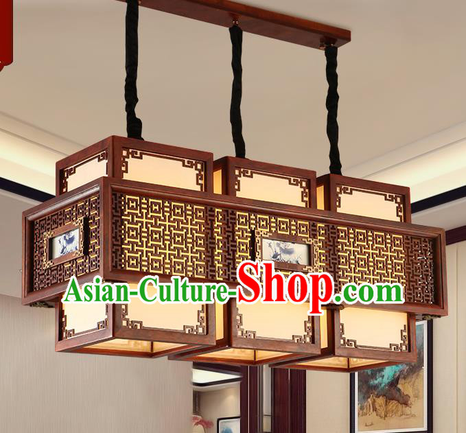Traditional Chinese Handmade Painted Ceiling Lantern Three-Pieces Carving Palace Lanterns Ancient Lamp