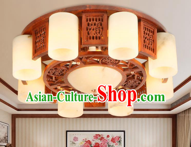 Traditional Chinese Handmade Marble Ceiling Lantern Wood Carving Eight-Pieces Palace Lanterns Ancient Lamp