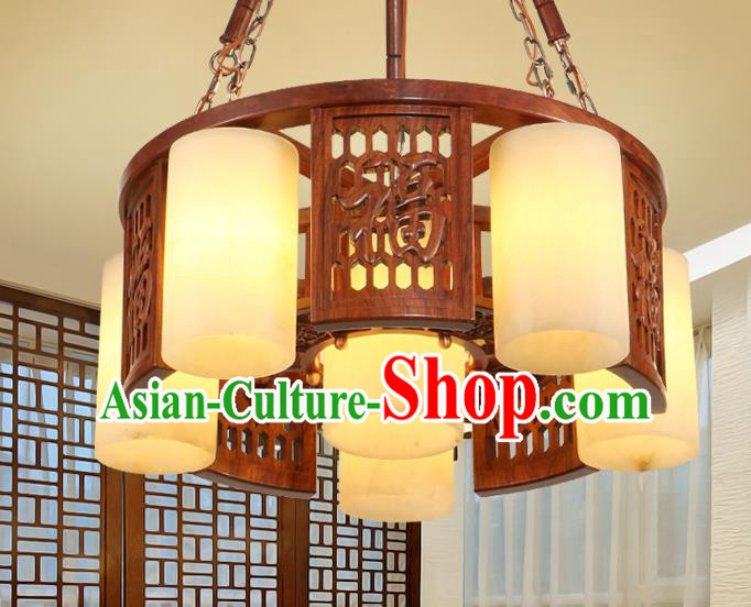 Traditional Chinese Handmade Marble Ceiling Lantern Wood Carving Six-Pieces Palace Lanterns Ancient Lamp