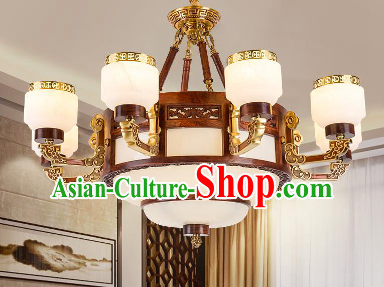 Traditional Chinese Handmade Marble Ceiling Lantern Brass Eight-Pieces Palace Lanterns Ancient Lamp