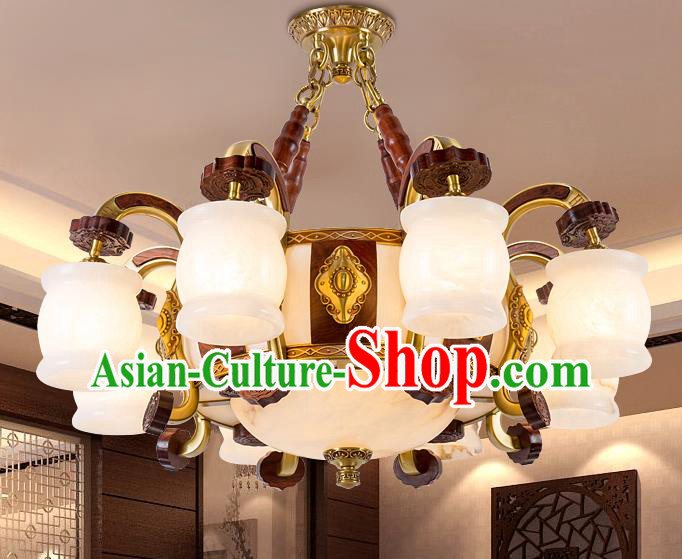 Traditional Chinese Handmade Marble Ceiling Lantern Brass Eight-Pieces Palace Lanterns Ancient Lamp