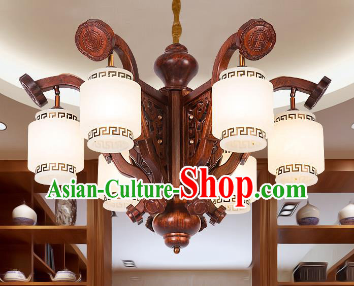 Traditional Chinese Handmade Palace Marble Ceiling Lantern Wood Six-Pieces Lanterns Ancient Lamp