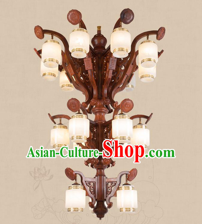 Traditional Chinese Handmade Palace Marble Ceiling Lantern Wood Eighteen-Pieces Lanterns Ancient Lamp