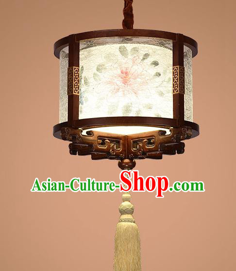 Traditional Chinese Handmade Palace Lantern Painting Peony Wood Hanging Lanterns Ancient Lamp