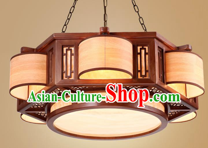 Traditional Chinese Handmade Palace Lantern Wood Six-Lights Ceiling Lanterns Ancient Lamp