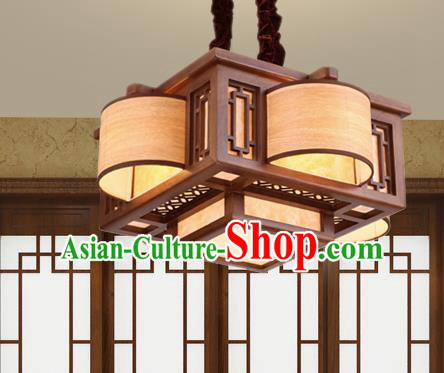 Traditional Chinese Handmade Palace Lantern Wood Four-Lights Ceiling Lanterns Ancient Lamp