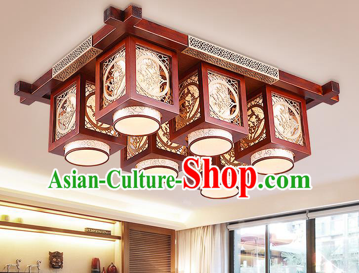 Traditional Chinese Handmade Palace Lantern Wood Carving Plum Blossom Six-Lights Ceiling Lanterns Ancient Lamp