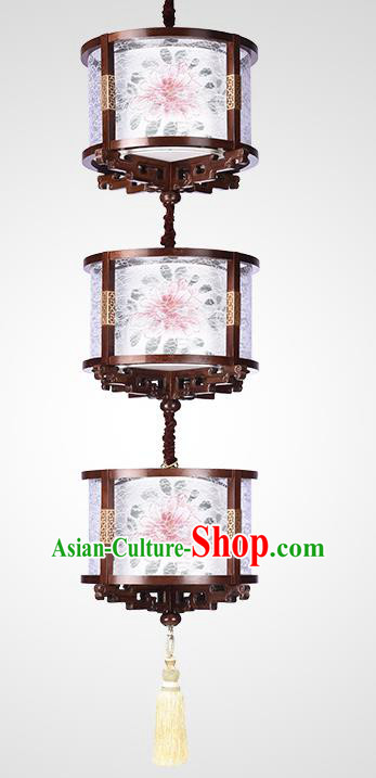 Traditional Chinese Handmade Palace Three-Lights Lantern Hanging Painted Lanterns Ancient Lamp