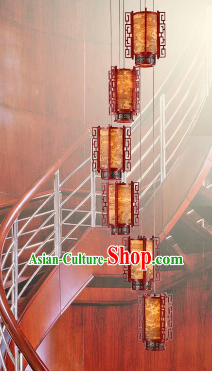 Traditional Chinese Handmade Palace Lantern Six-Lights Hanging Lanterns Ancient Wood Lamp