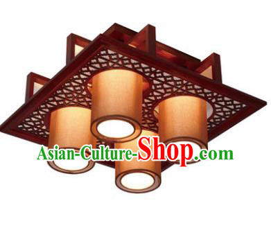 Traditional Chinese Handmade Wood Palace Lantern Four-Lights Ceiling Lanterns Ancient Lamp