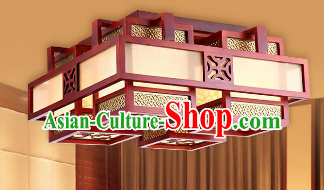 Traditional Chinese Handmade Squre Wood Palace Lantern Four-Lights Ceiling Lanterns Ancient Lamp