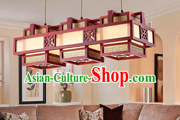 Traditional Chinese Wood Palace Lantern Handmade Three-Lights Ceiling Lanterns Ancient Lamp