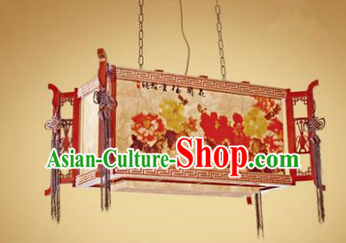 Traditional Chinese Painting Peony Palace Lantern Handmade Wood Ceiling Lanterns Ancient Lamp