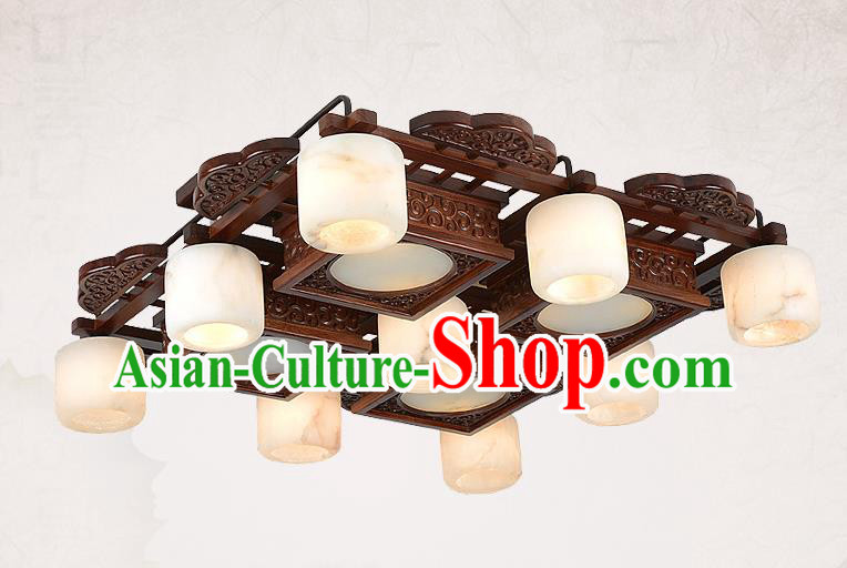 Traditional Chinese Wood Palace Lantern Handmade Nine-Lights Marble Ceiling Lanterns Ancient Lamp