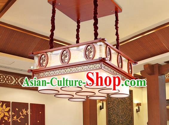 Traditional Chinese Wood Palace Lantern Handmade Carving Orchid Nine-Lights Ceiling Lanterns Ancient Lamp