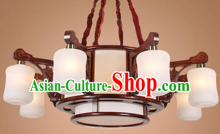 Traditional Chinese Eight-Lights Palace Lantern Handmade Wood Hanging Lanterns Ancient Lamp