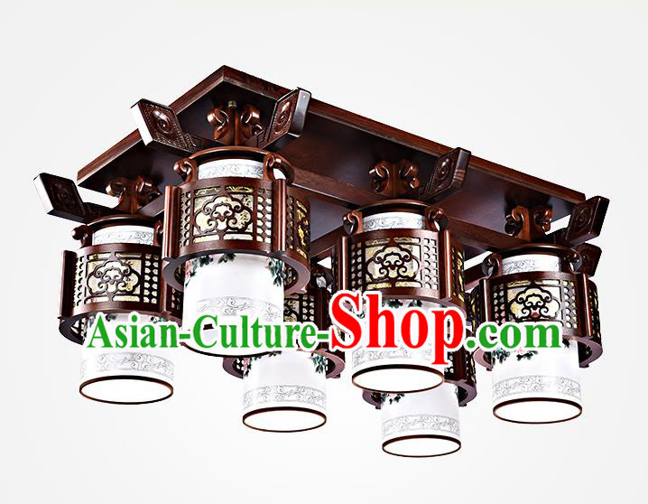 Traditional Chinese Painted Six-Lights Palace Lantern Handmade Wood Ceiling Lanterns Ancient Lamp