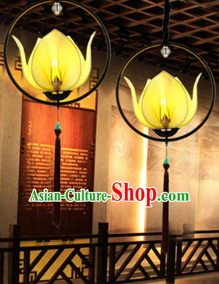 Traditional Chinese Yellow Lotus Palace Lantern Handmade Ceiling Lanterns Ancient Lamp