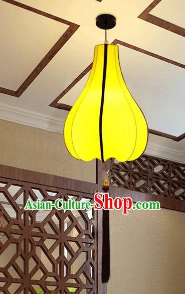 Traditional Chinese Yellow Fabrics Palace Lantern Handmade Hanging Lanterns Ancient Lamp