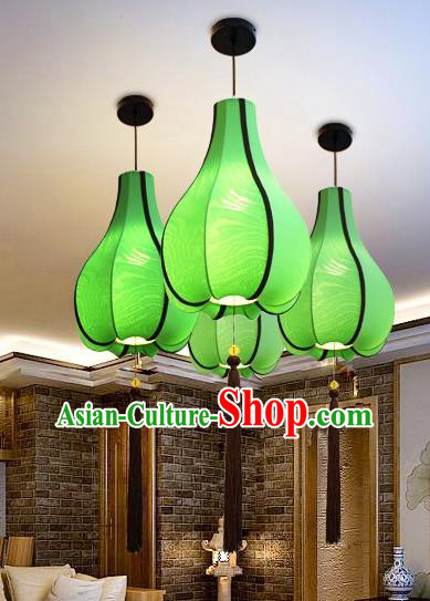 Traditional Chinese Green Fabrics Palace Lantern Handmade Hanging Lanterns Ancient Lamp