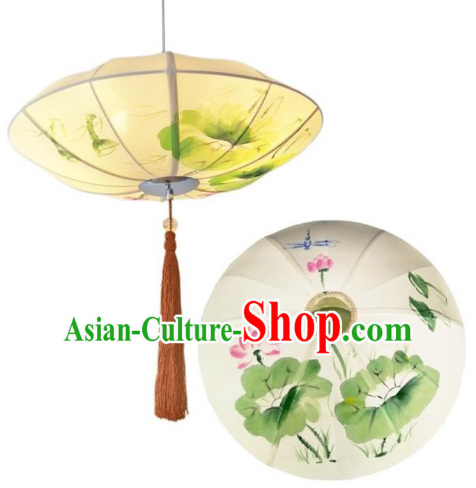 Traditional Chinese Painting Lotus Palace Lantern Handmade Ceiling Lanterns Ancient Lamp