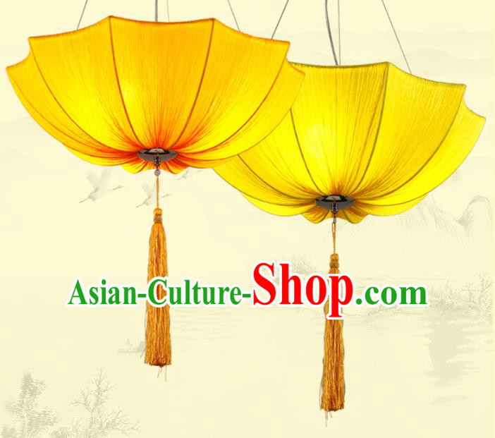 Traditional Chinese Yellow Umbrella Palace Lantern Handmade Ceiling Lanterns Ancient Lamp