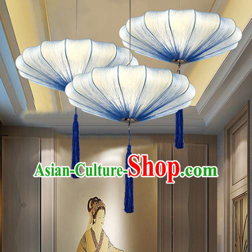 Traditional Chinese Blue Palace Lantern Handmade Hanging Lanterns Ancient Fabrics Lamp