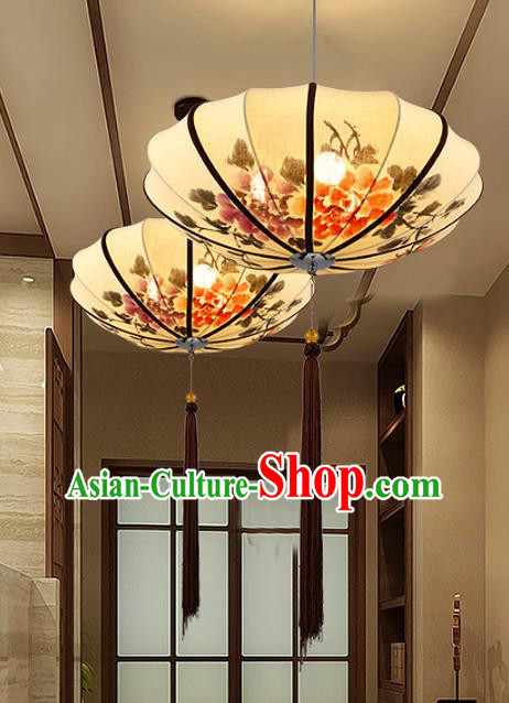 Traditional Chinese Painting Flowers Yellow Palace Lantern Handmade Hanging Lanterns Ancient Lamp