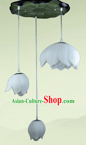 Top Grade Handmade Three-Lights Lotus Hanging Lanterns Traditional Chinese Ceiling Palace Lantern Ancient Lanterns