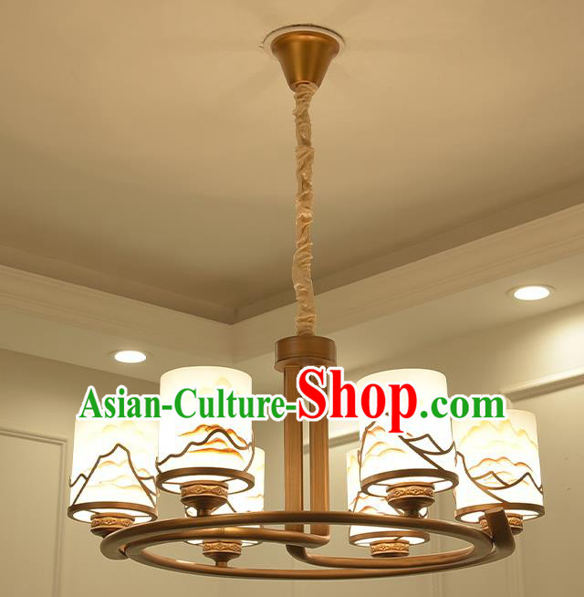 China Handmade Ceiling Lanterns Traditional Chinese Painted Six-Lights Palace Lantern Ancient Lanterns