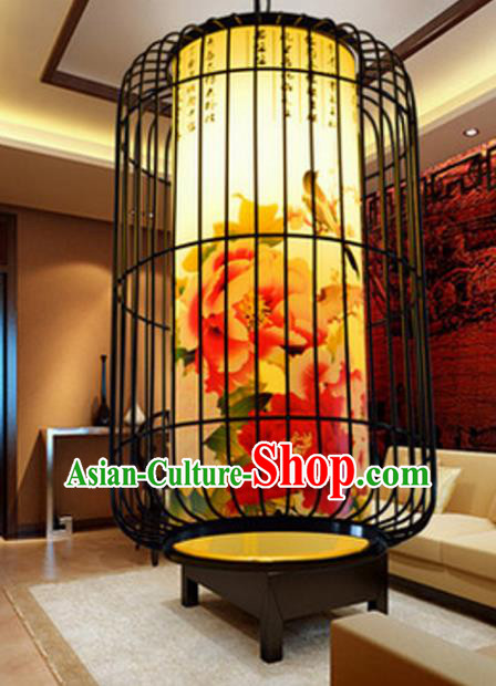 Top Grade Handmade Painting Peony Palace Lanterns Traditional Chinese Iron Lantern Ancient Ceiling Lanterns