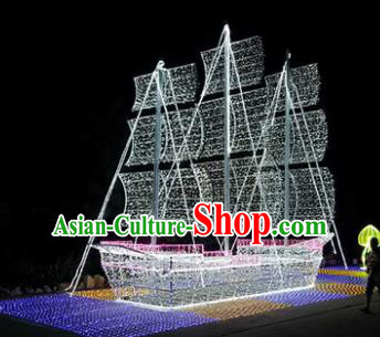 Traditional Christmas Sailing Boat Light Show Decorations Lamps Stage Display Lamplight LED Lanterns