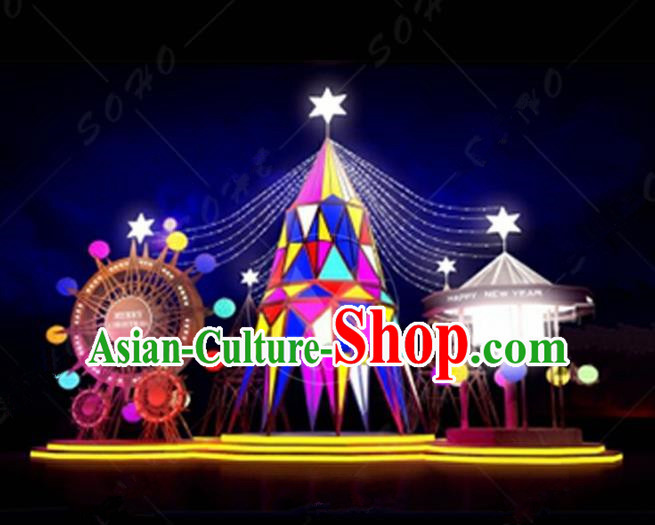 Traditional Christmas LED Light Show Ferris Wheel Lamplight Decorations Stage Display Lanterns