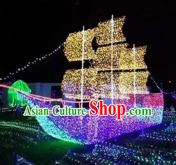 Traditional Sailboat Light Show Decorations Lamps Stage Display Lamplight LED Lanterns